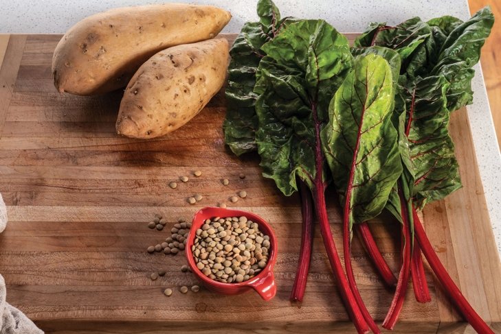 Potatoes, lentils, and kale